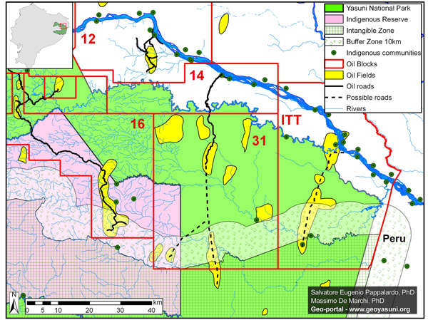 Map of oil blocks within Yasuní National Park.